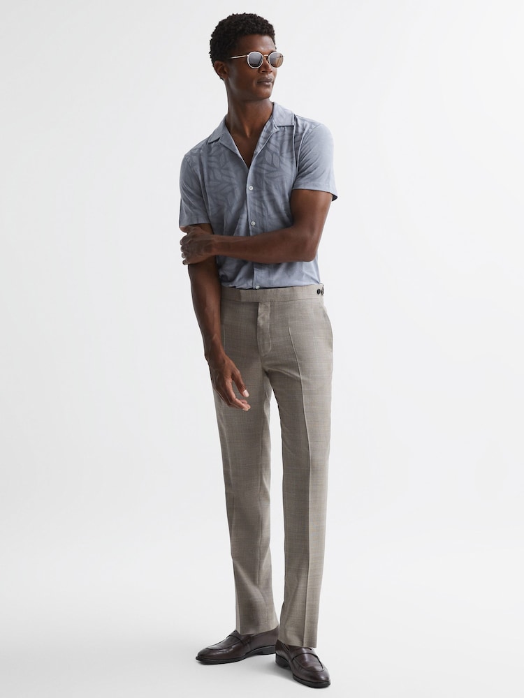 Reiss Airforce Blue Basswood Jacquard Cuban Collar Button Through T-Shirt - Image 5 of 5