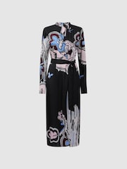 Reiss Black Samara Pleat Front Midi Dress - Image 2 of 5