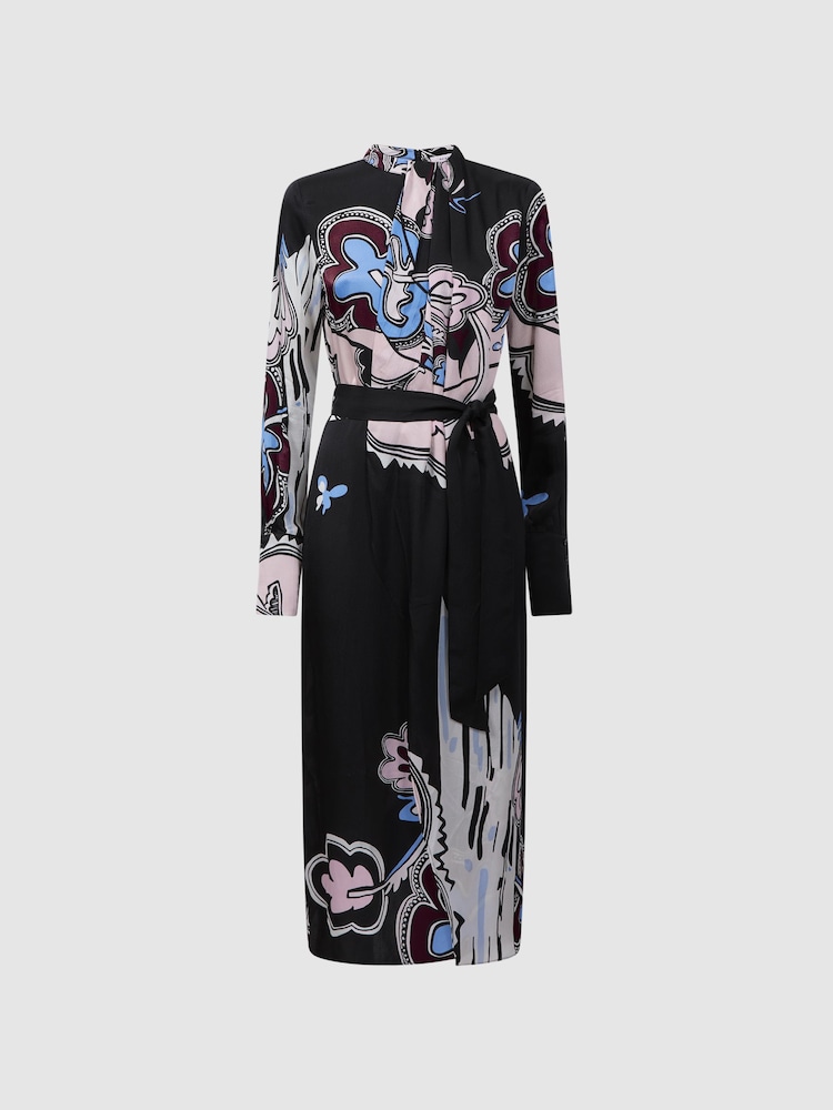 Reiss Black Samara Pleat Front Midi Dress - Image 2 of 5