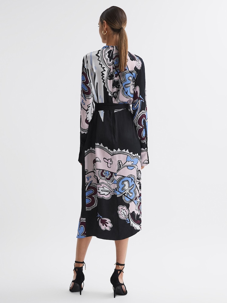 Reiss Black Samara Pleat Front Midi Dress - Image 5 of 5