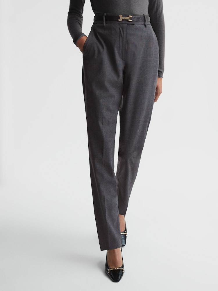 Reiss Grey Melange Sonny Petite Slim Fit Wool Blend Trousers - Image 1 of 5