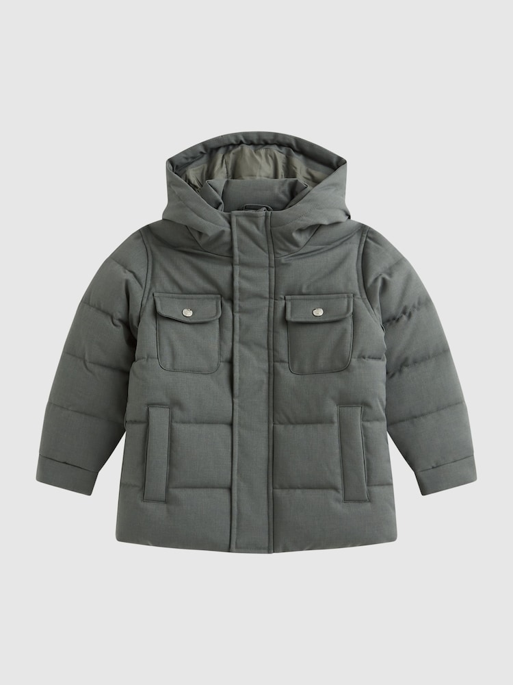 Reiss Khaki Biela Junior Quilted Hooded Coat - Image 2 of 6