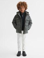Reiss Khaki Biela Junior Quilted Hooded Coat - Image 3 of 6