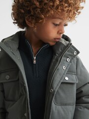 Reiss Khaki Biela Junior Quilted Hooded Coat - Image 4 of 6