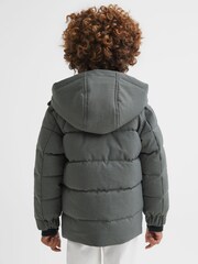 Reiss Khaki Biela Junior Quilted Hooded Coat - Image 5 of 6