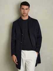 Reiss Navy Gable Wool Blend Single Breasted Epsom Overcoat - Image 1 of 6
