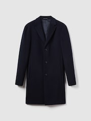 Reiss Navy Gable Wool Blend Single Breasted Epsom Overcoat - Image 2 of 6