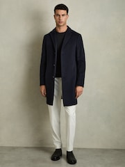 Reiss Navy Gable Wool Blend Single Breasted Epsom Overcoat - Image 3 of 6