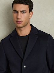 Reiss Navy Gable Wool Blend Single Breasted Epsom Overcoat - Image 4 of 6