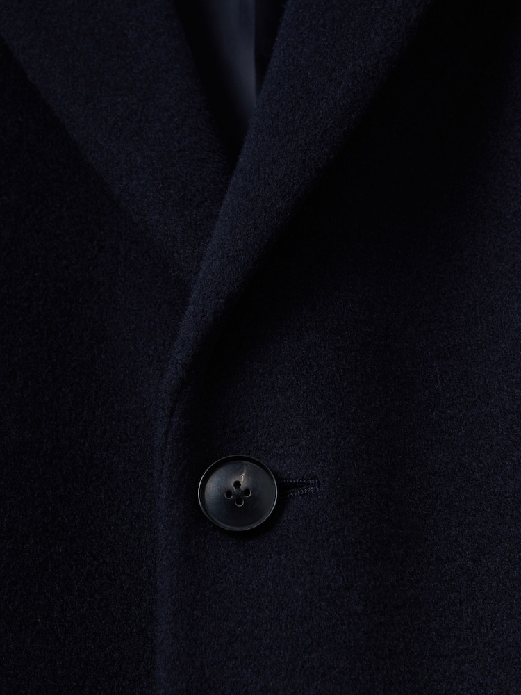 Reiss Navy Gable Wool Blend Single Breasted Epsom Overcoat - Image 6 of 6