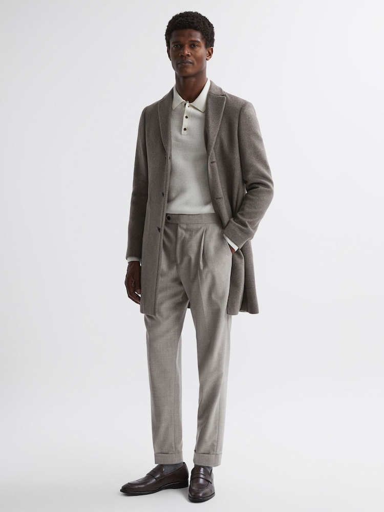 Reiss Mouse Melange Gable Wool Blend Single Breasted Epsom Overcoat - Image 1 of 5