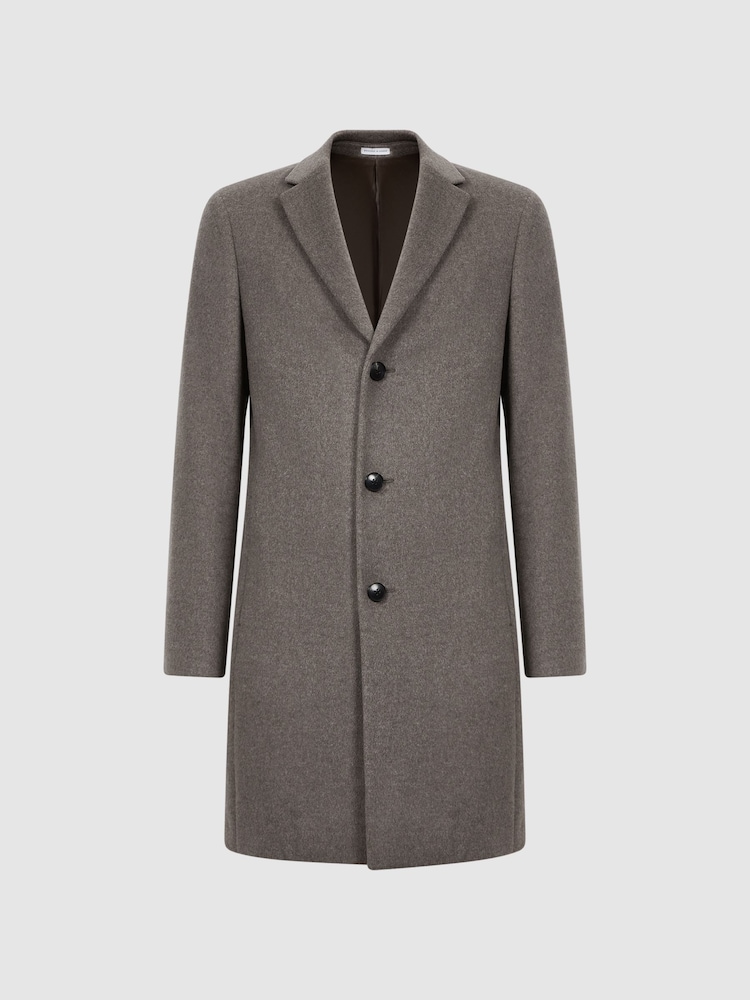Reiss Mouse Melange Gable Wool Blend Single Breasted Epsom Overcoat - Image 2 of 5