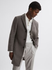 Reiss Mouse Melange Gable Wool Blend Single Breasted Epsom Overcoat - Image 3 of 5