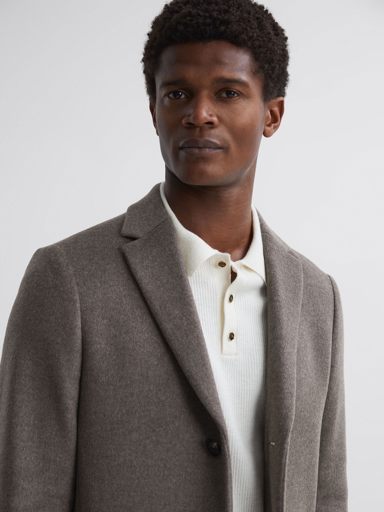 Reiss Mouse Melange Gable Wool Blend Single Breasted Epsom Overcoat - Image 5 of 5