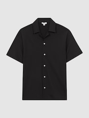 Reiss Black Darcy Textured Button-Through T-Shirt - Image 2 of 4