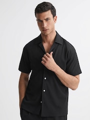 Reiss Black Darcy Textured Button-Through T-Shirt - Image 3 of 4