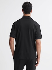 Reiss Black Darcy Textured Button-Through T-Shirt - Image 4 of 4