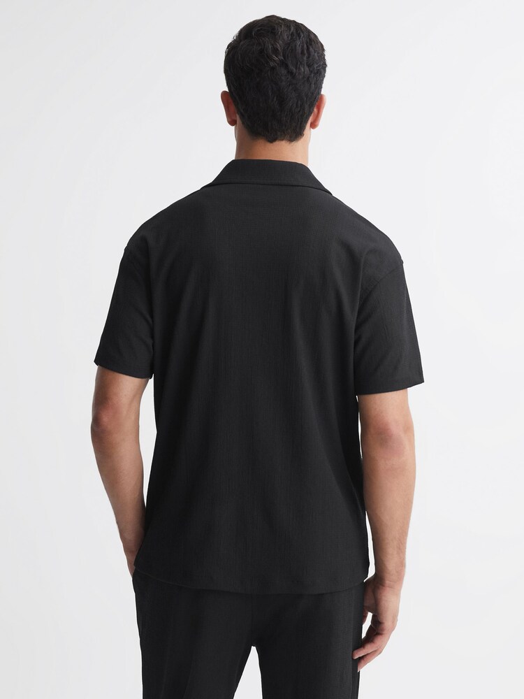 Reiss Black Darcy Textured Button-Through T-Shirt - Image 4 of 4 Reiss Black Darcy Textured Button-Through T-Shirt - Image 4 of 4