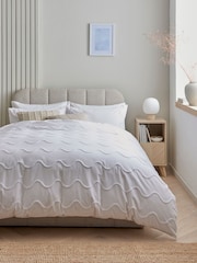 White Tufted Wave 100% Cotton Duvet Cover and Pillowcase Set - Image 1 of 4