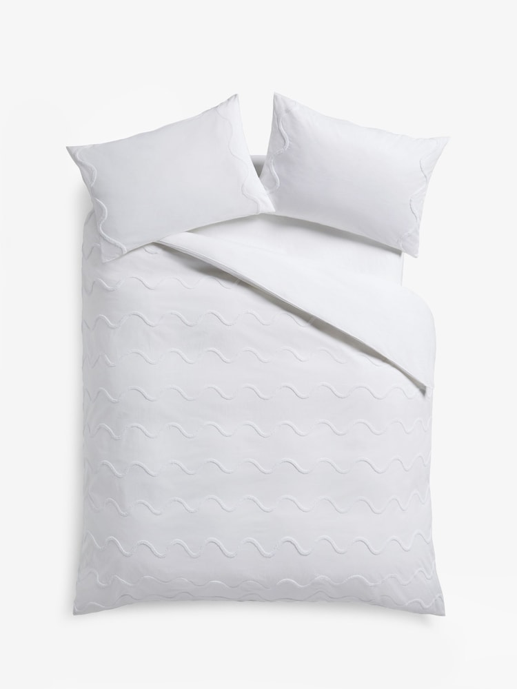 White Tufted Wave 100% Cotton Duvet Cover and Pillowcase Set - Image 4 of 4