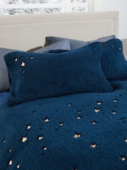 Navy Teddy Borg Fleece Embroidered Star Duvet Cover and Pillowcase Set - Image 2 of 4
