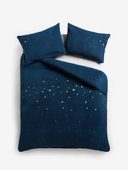 Navy Teddy Borg Fleece Embroidered Star Duvet Cover and Pillowcase Set - Image 4 of 4