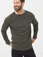 FatFace Green Long Sleeve Waffle Crew T-Shirt - Image 2 of 6