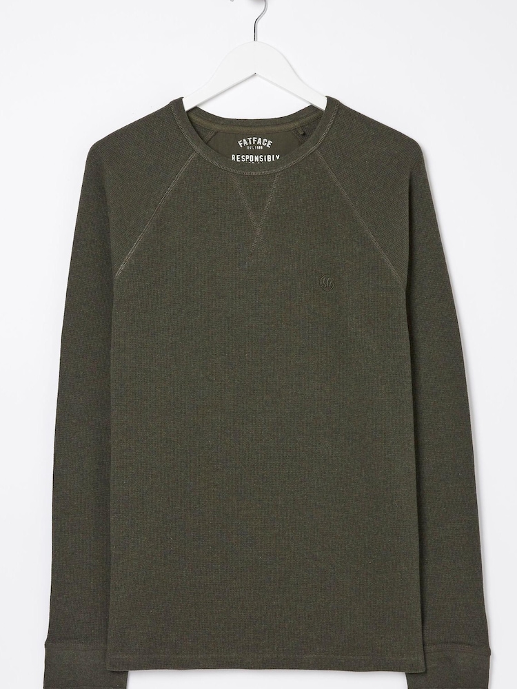 FatFace Green Long Sleeve Waffle Crew T-Shirt - Image 6 of 6