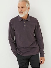 FatFace Purple Long Sleeve Organic Pique Polo Shirt - Image 1 of 4