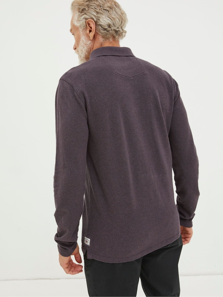 FatFace Purple Long Sleeve Organic Pique Polo Shirt - Image 2 of 4 FatFace Purple Long Sleeve Organic Pique Polo Shirt - Image 2 of 4