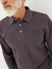 FatFace Purple Long Sleeve Organic Pique Polo Shirt - Image 3 of 4