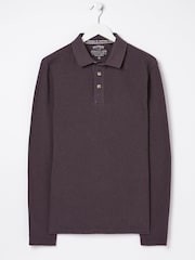 FatFace Purple Long Sleeve Organic Pique Polo Shirt - Image 4 of 4