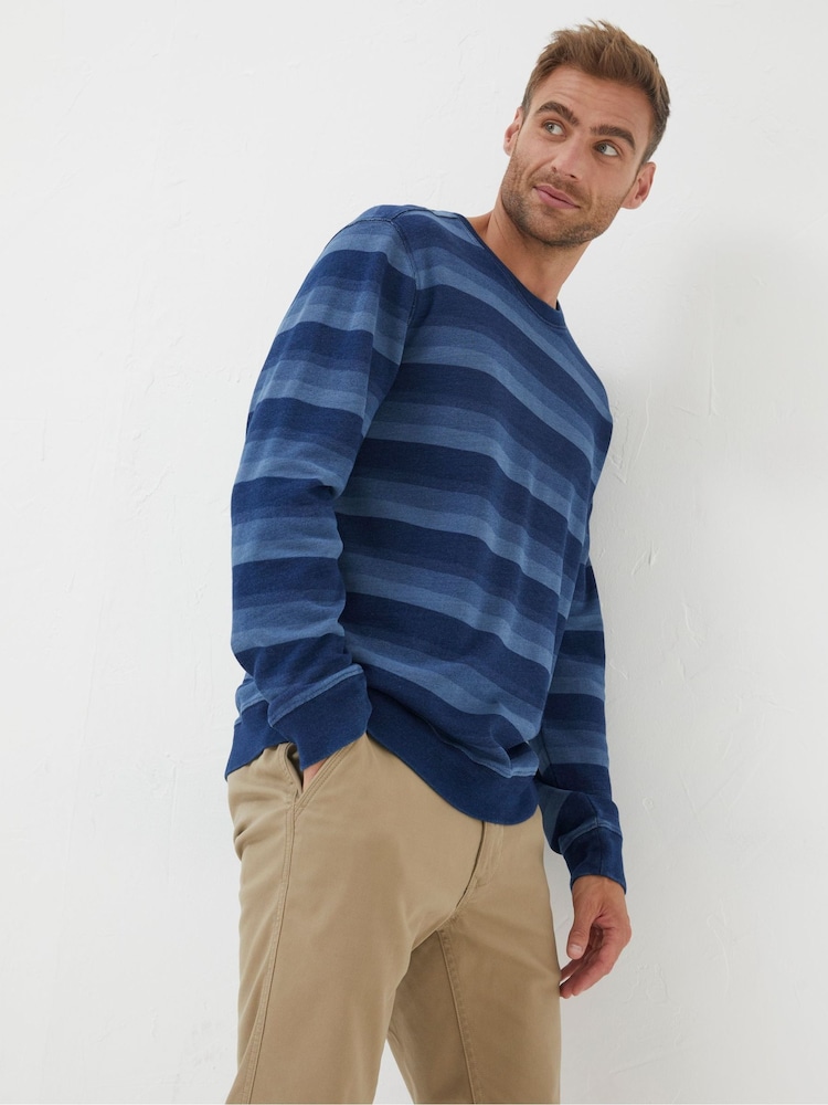 FatFace Gestreiftes Sweatshirt mit Rundhalsausschnitt, Indigo - Bild 1 von 4