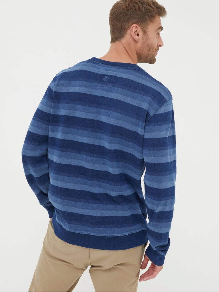 FatFace Blue Indigo Stripe Crew Sweatshirt - Image 2 of 4 FatFace Blue Indigo Stripe Crew Sweatshirt - Image 2 of 4
