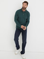 FatFace Green Long Sleeve Organic Pique Polo Shirt - Image 3 of 5