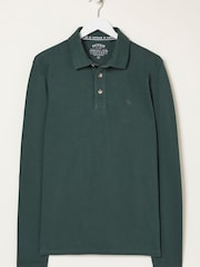 FatFace Green Long Sleeve Organic Pique Polo Shirt - Image 5 of 5