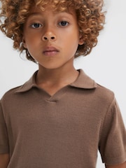 Reiss Brown Sugar Duchie Junior Merino Wool Open Collar Polo Shirt - Image 1 of 6
