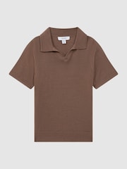 Reiss Brown Sugar Duchie Junior Merino Wool Open Collar Polo Shirt - Image 2 of 6