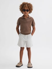 Reiss Brown Sugar Duchie Junior Merino Wool Open Collar Polo Shirt - Image 3 of 6