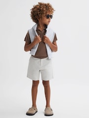 Reiss Brown Sugar Duchie Junior Merino Wool Open Collar Polo Shirt - Image 5 of 6