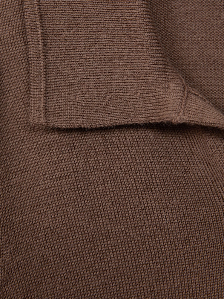 Reiss Brown Sugar Duchie Junior Merino Wool Open Collar Polo Shirt - Image 6 of 6