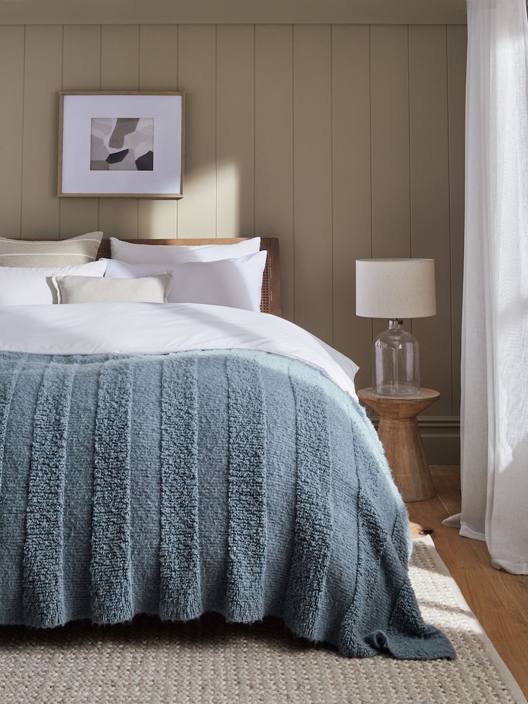Grey Knitted Stripe Throw - Image 1 of 6