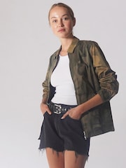 Religion Green 100% Cotton Lightweight Camo Print Cargo Shacket - Image 1 of 6