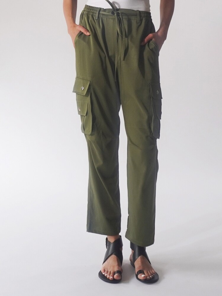 Religion Green Utility Inspired Trousers With Multiple Pockets In Soft Crepe - Image 1 of 6