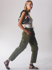 Religion Green Utility Inspired Trousers With Multiple Pockets In Soft Crepe - Image 3 of 6