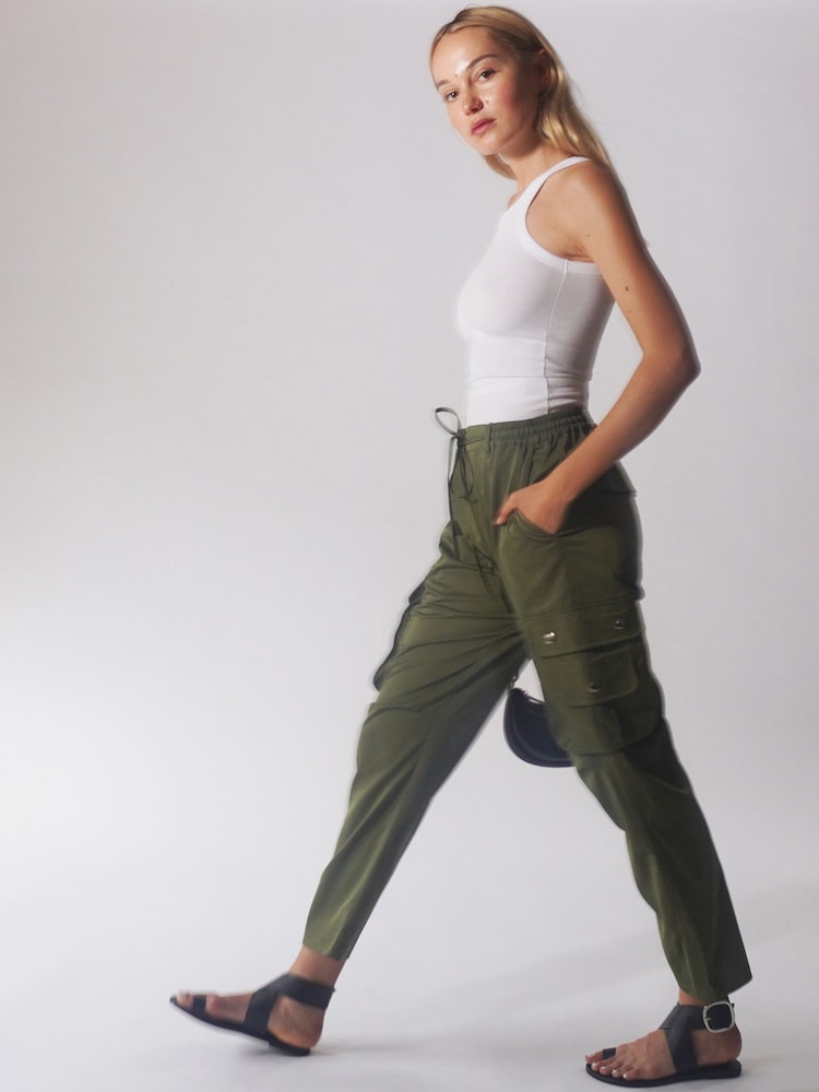 Religion Green Utility Inspired Trousers With Multiple Pockets In Soft Crepe - Image 6 of 6
