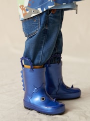 Metallic Blue Dino Handle Wellies - Image 1 of 10