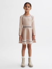 Reiss Pink Fallon Sparkle Trim Knitted Skater Dress - Image 1 of 5