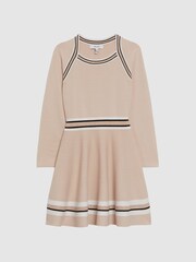 Reiss Pink Fallon Sparkle Trim Knitted Skater Dress - Image 2 of 5