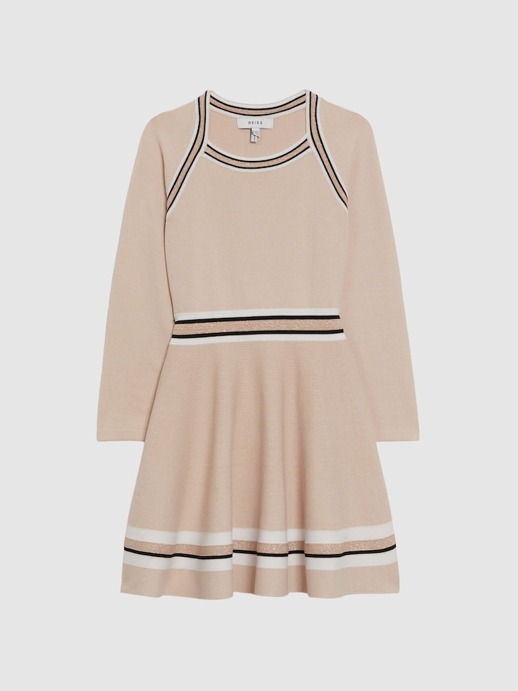 Reiss Pink Fallon Sparkle Trim Knitted Skater Dress - Image 2 of 5
